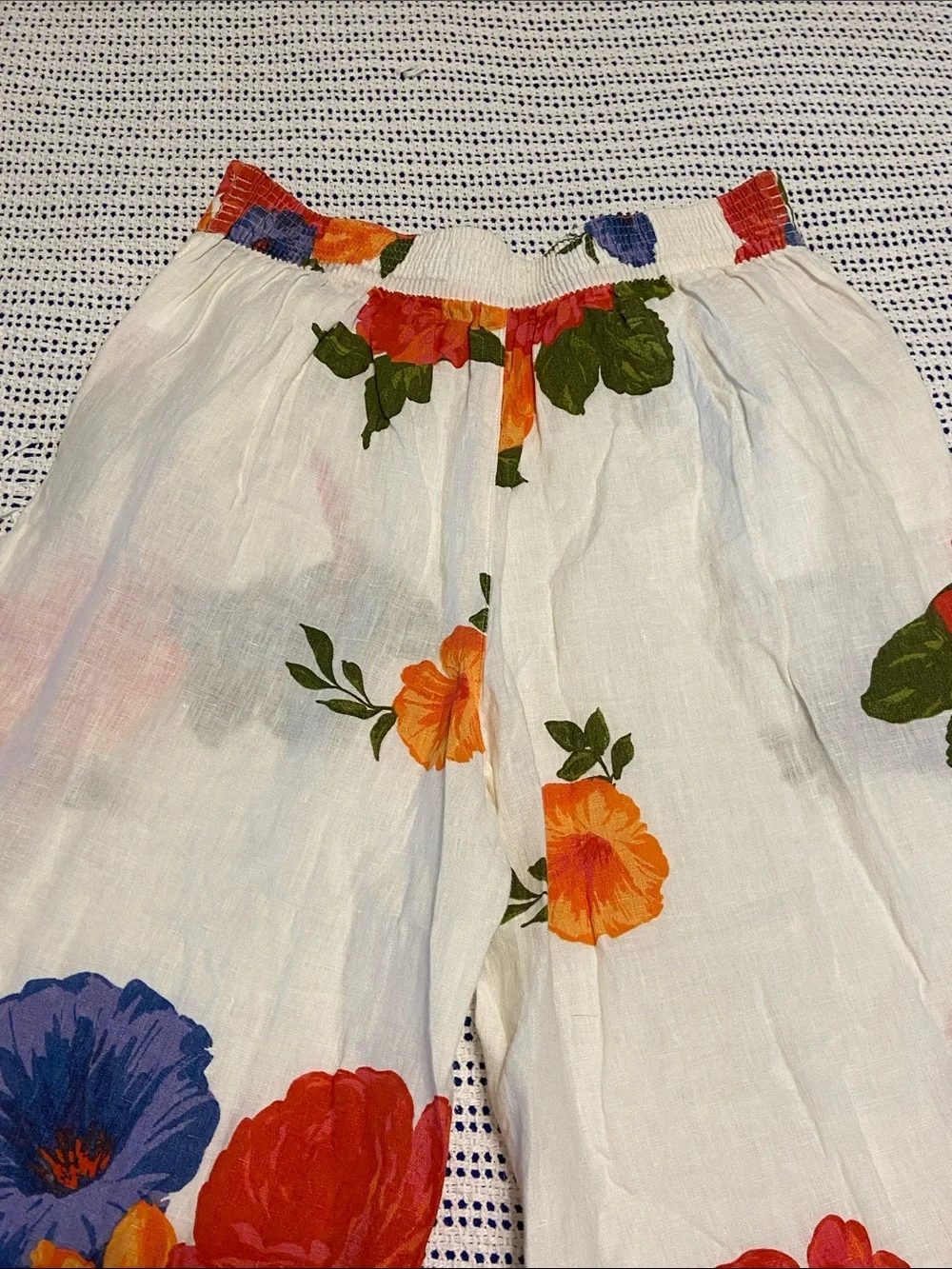Joie 100% Linen Wide Leg Crop Floral Botanical Hi Rise Pants Size Large